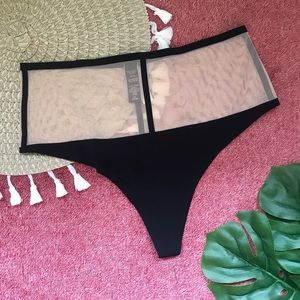 Victoria's Secret High-Waist V-String Panty Black/Beige Medium NEW